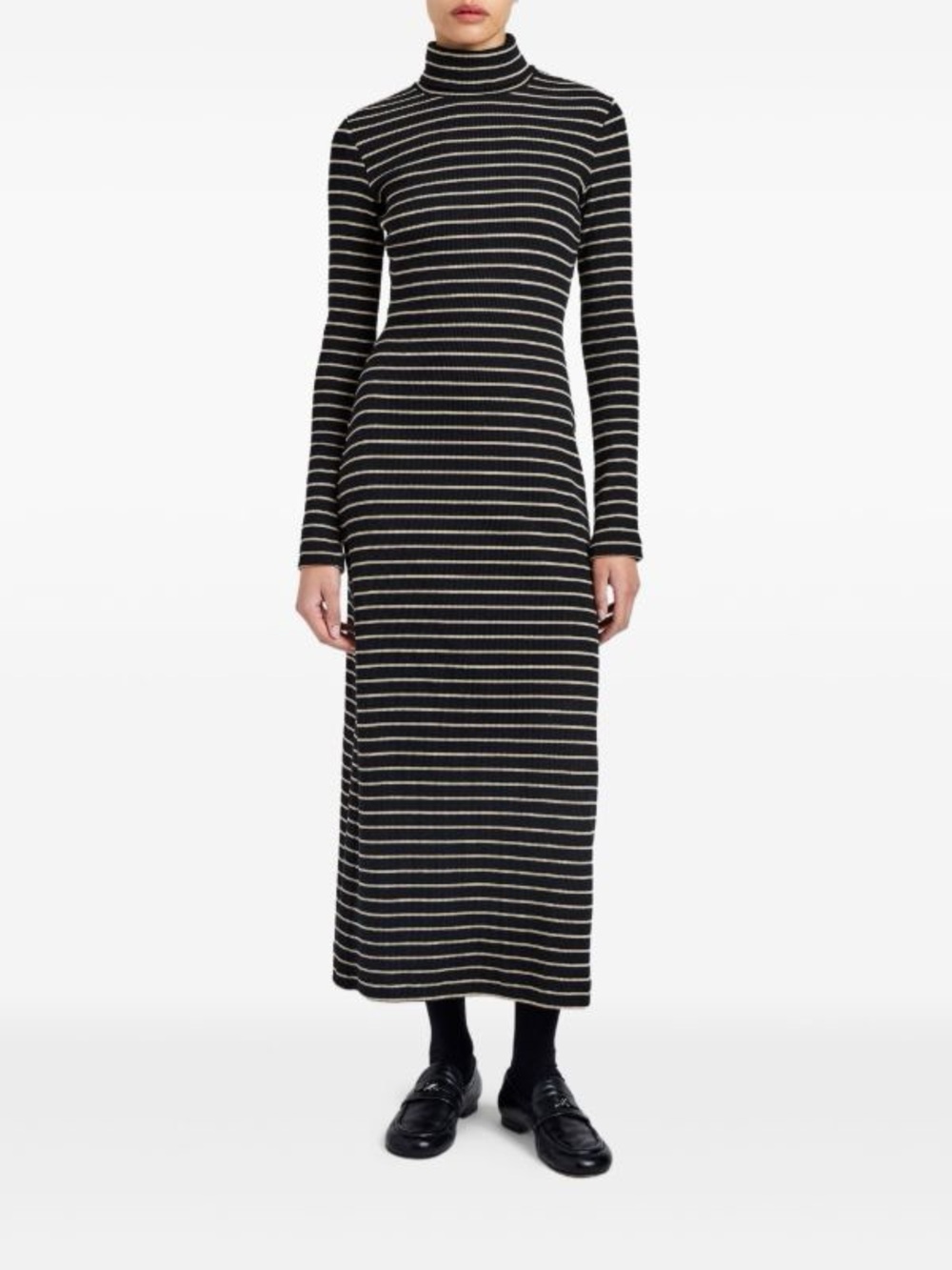 Proenza Schouler White Label Frances ribbed striped midi dress Black Long Sleeve